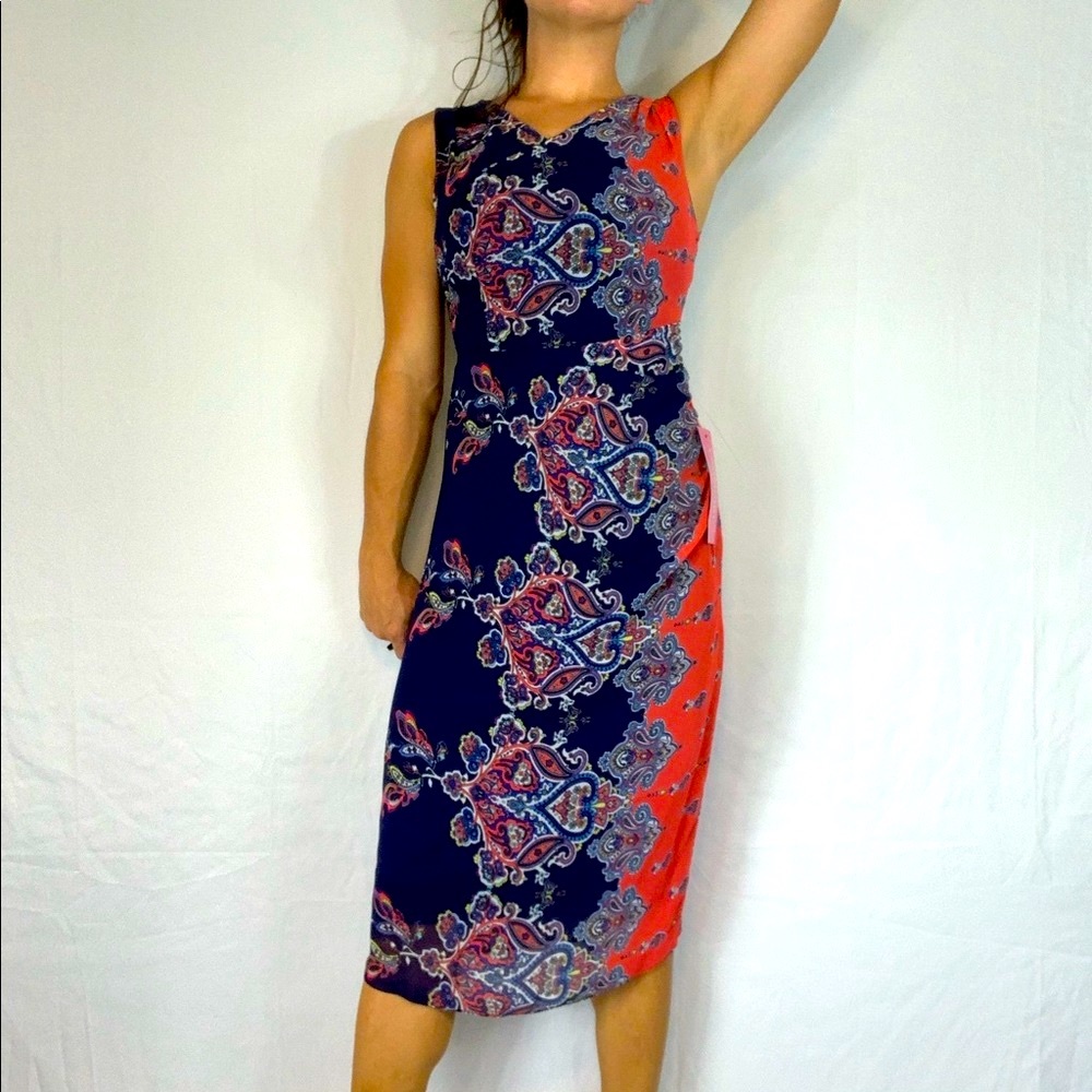 NWT blue and pink paisley pattern sheath dress